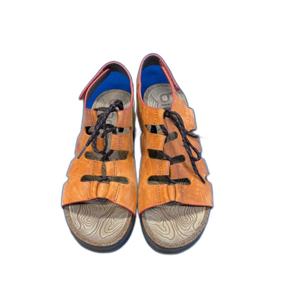 Bionica wedge orange leather sandals brown lace up  closure size 9.5 - Picture 4 of 14